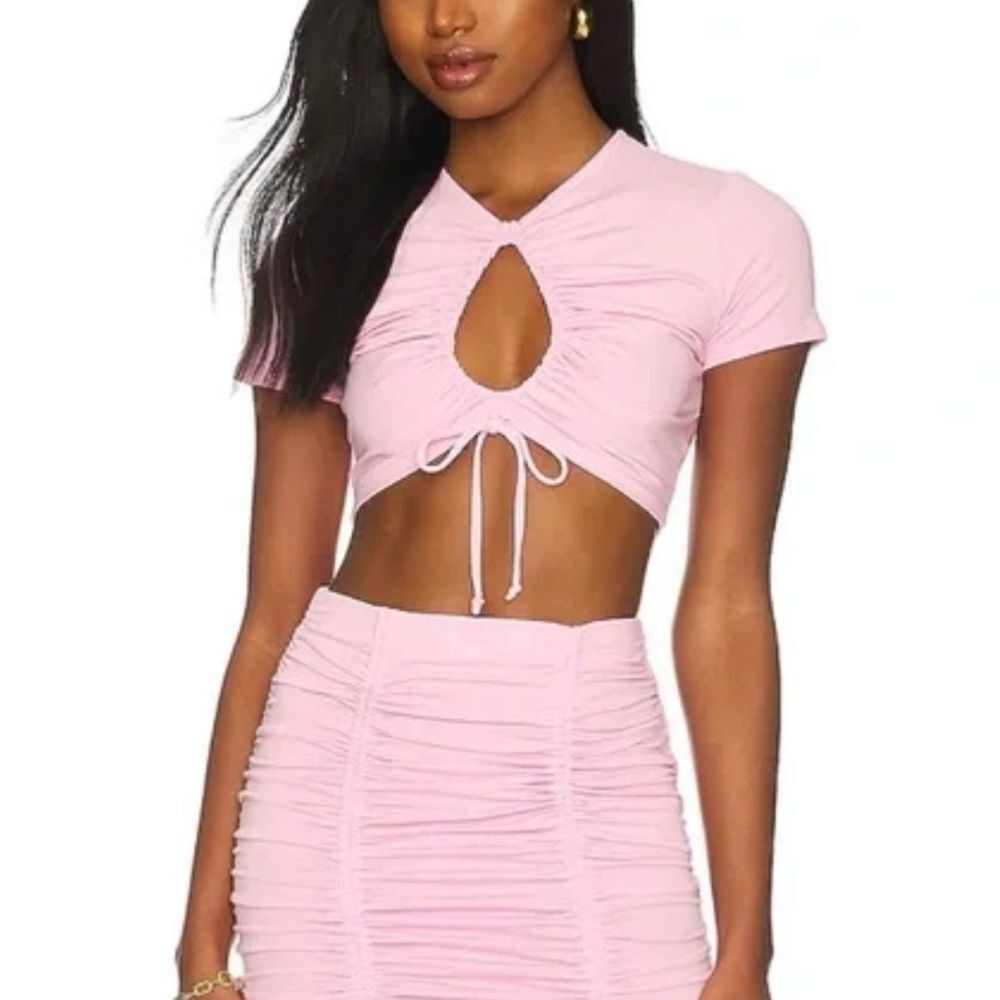 Lovers + Friends pink ruched open front cropped coquette top women’s size XS